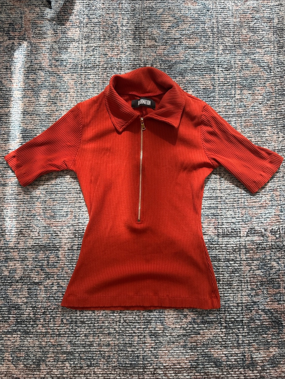 Reformation Ribbed Half Zip Collared Knit Top Size Small Red